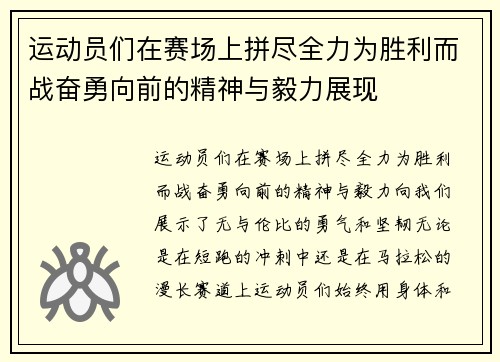 运动员们在赛场上拼尽全力为胜利而战奋勇向前的精神与毅力展现