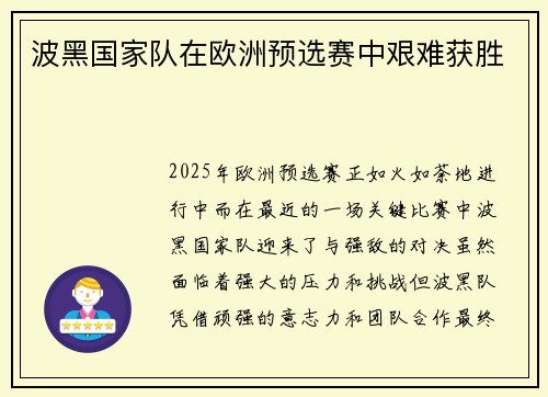 波黑国家队在欧洲预选赛中艰难获胜