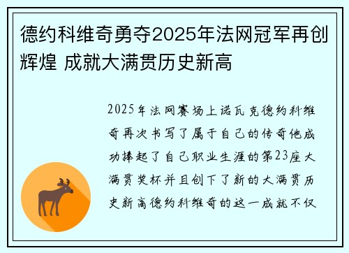德约科维奇勇夺2025年法网冠军再创辉煌 成就大满贯历史新高