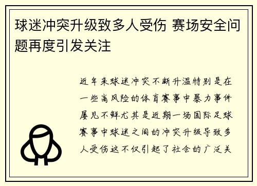 球迷冲突升级致多人受伤 赛场安全问题再度引发关注