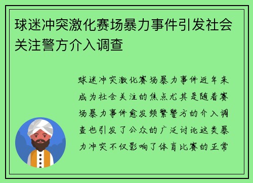球迷冲突激化赛场暴力事件引发社会关注警方介入调查